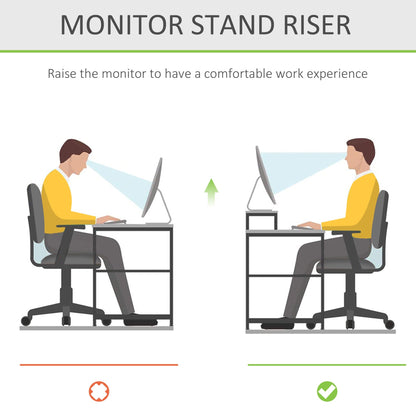 HOMCOM Monitor Riser Laptop PC Plinth Stand TV Computer Desktop Organiser W/ Drawer Bamboo