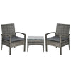 Outsunny 3 Pieces Rattan Bistro Set, Wicker Garden Furniture Set with Glass Top Coffee Table and Chairs, Washable Cushions for Outdoor, Patio, Balcony, Mixed Grey