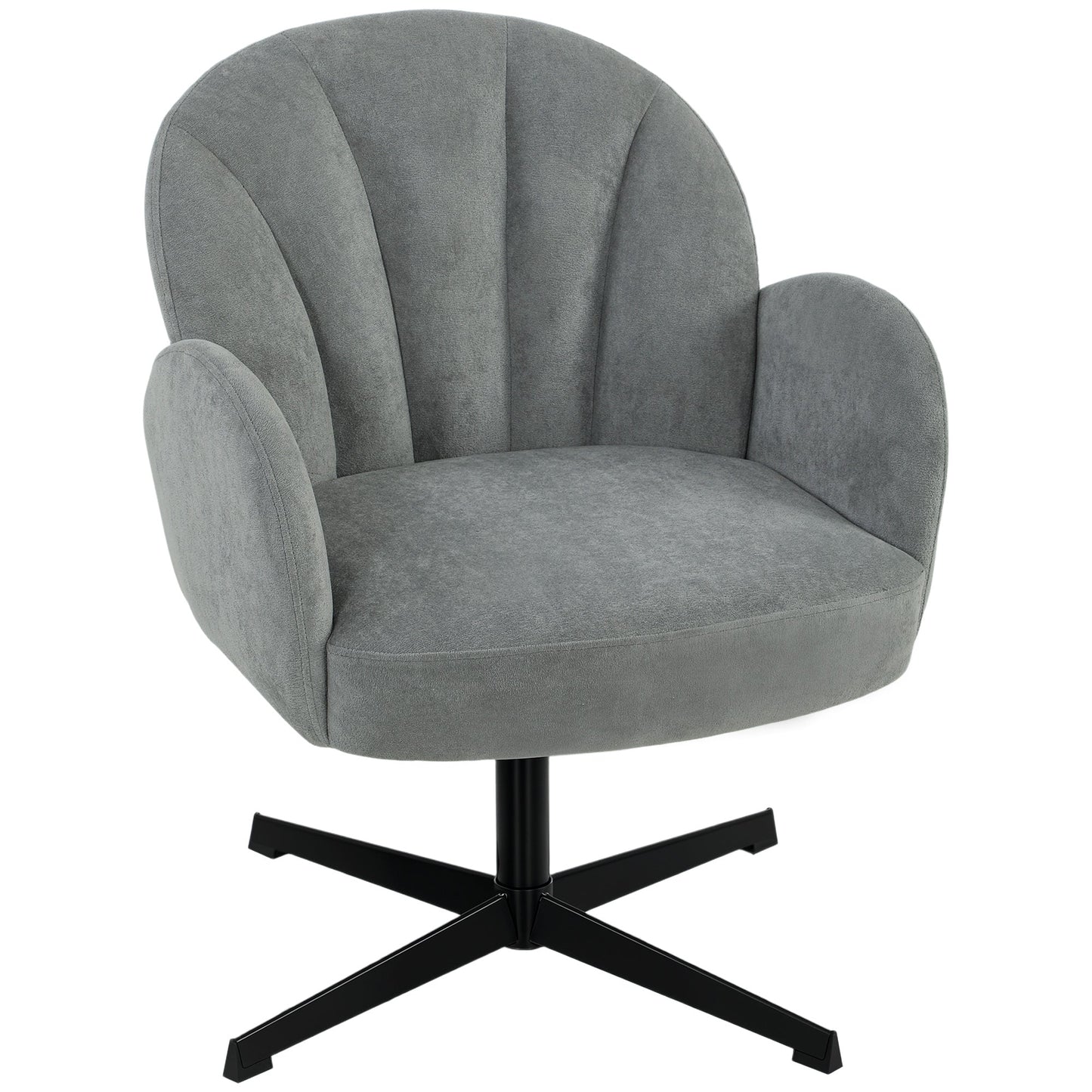 HOMCOM Swivel Accent Chair, Shell-Shaped Armchair with Spring Cushion, Metal Base, Grey
