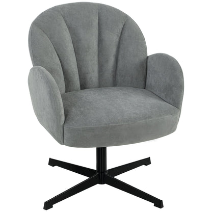HOMCOM Swivel Accent Chair, Shell-Shaped Armchair with Spring Cushion, Metal Base, Grey