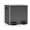 HOMCOM 30L Dual Compartment Stainless Steel Bin, with Deodoriser Holders - Black