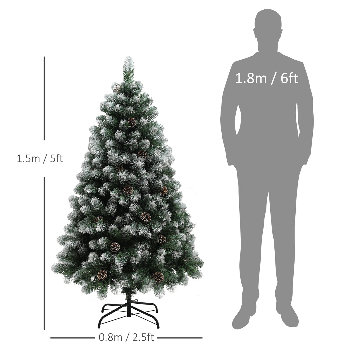 HOMCOM 5ft Snow-Dipped Artificial Pine Christmas Tree in Green