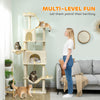 PawHut 202cm Cat Tree with 6 Scratching Posts, 2 Hammocks, 2 Condos, 2 Perches, Pompoms, for Cats to Rest and Play, Beige