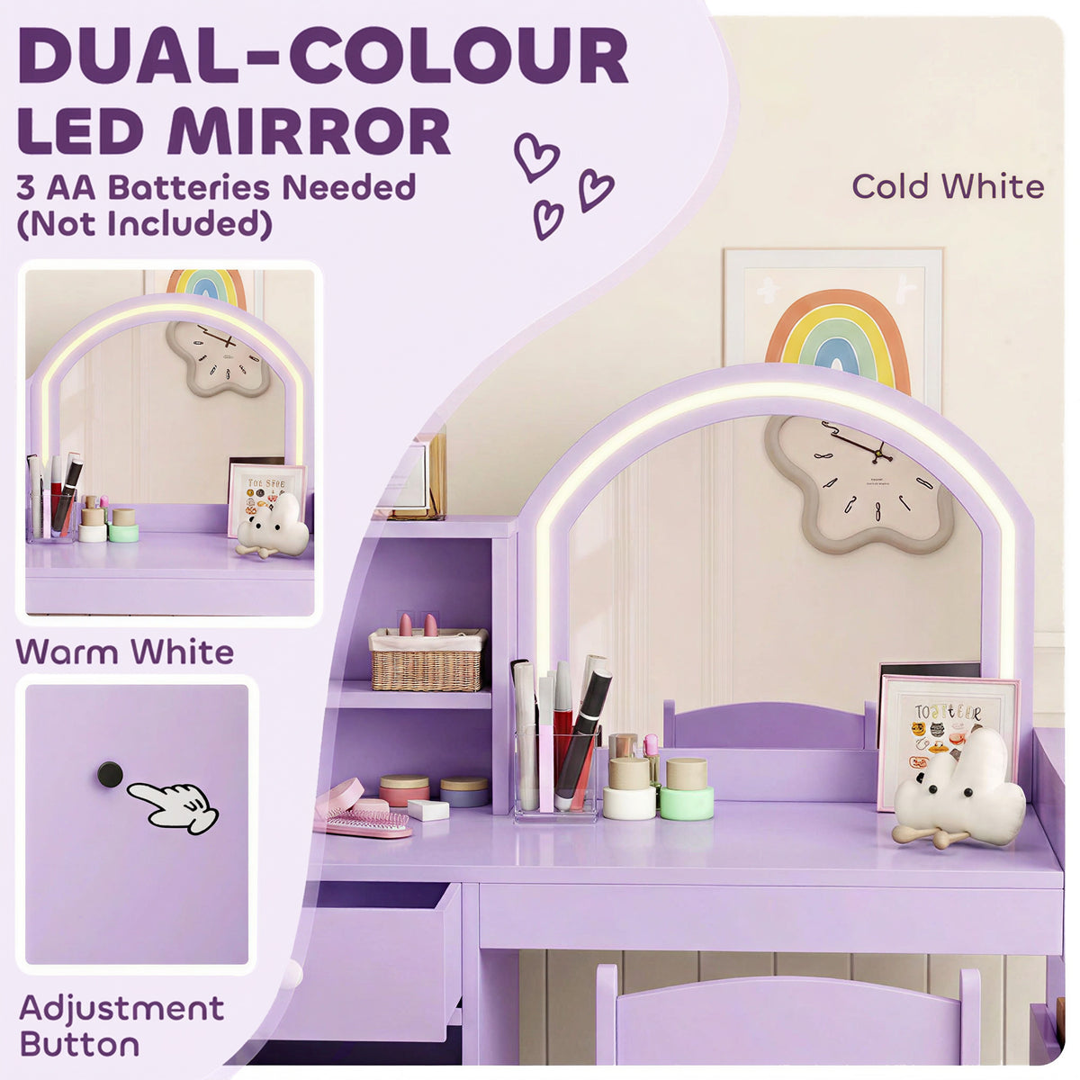 AIYAPLAY Kids Vanity Table and Chair Set in Purple