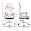 Vinsetto Computer Gaming Chair, PU Leather Office Desk Chair with Footrest, Swivel Wheels, 135 Reclining Back, Lumbar Support, Headrest for Home, White and Pink