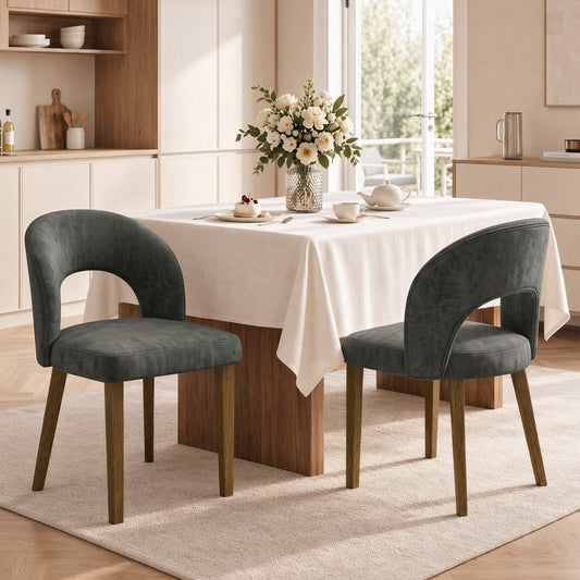 HOMCOM Modern Dining Chairs Set of 2, Chenille Upholstered Ergonomic Kitchen Chairs with Thick Padded Seat, Backrest Dark Grey