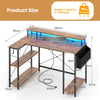 L-Shaped Gaming Desk 120 cm Computer Desk with LED Lights and Power Outlets-Rustic Brown