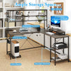 L-Shaped Gaming Desk with LED Strip and Power Outlets-Grey
