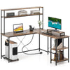 L-Shaped Gaming Desk with LED Strip and Power Outlets-Rustic Brown