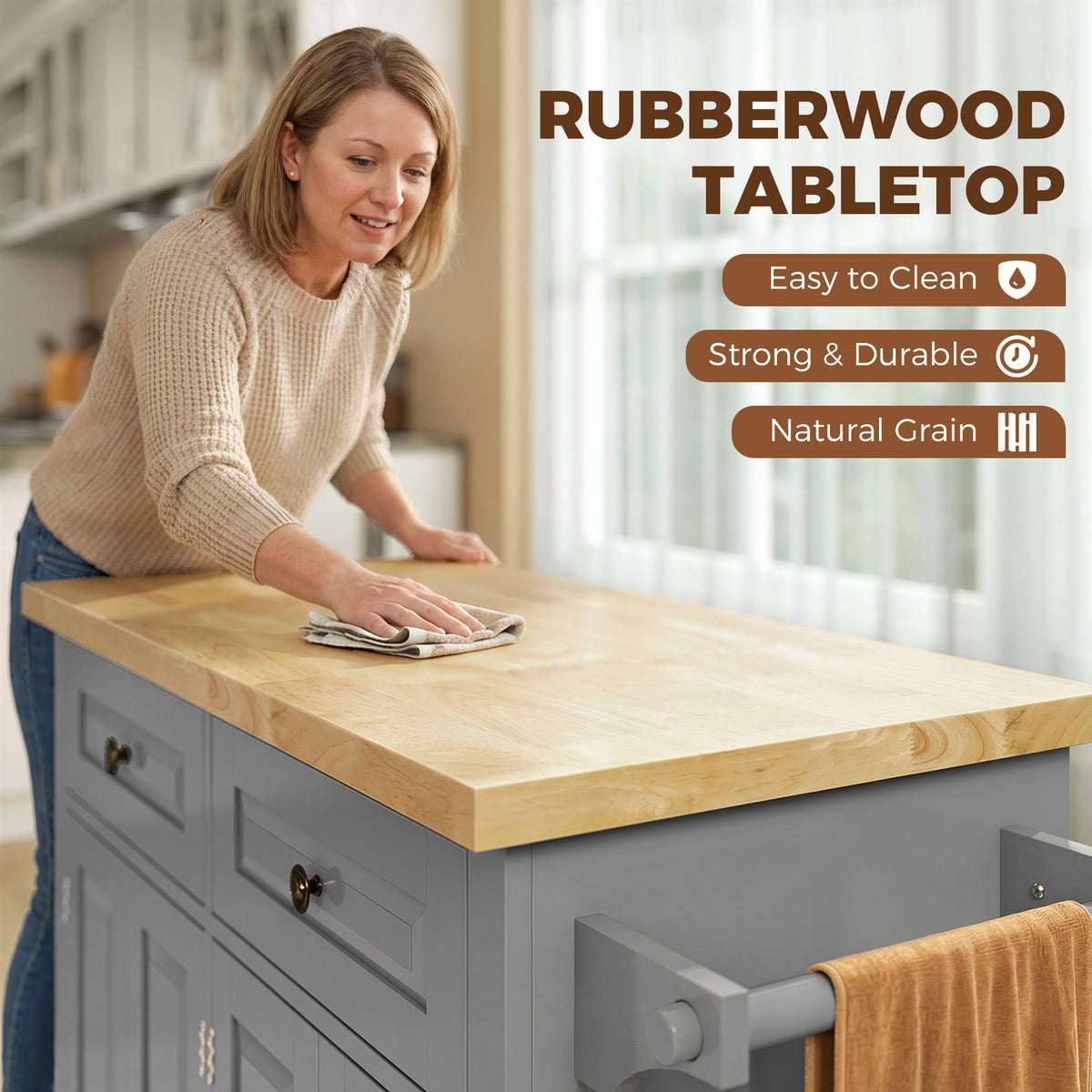HOMCOM Kitchen Island on Wheels in Grey
