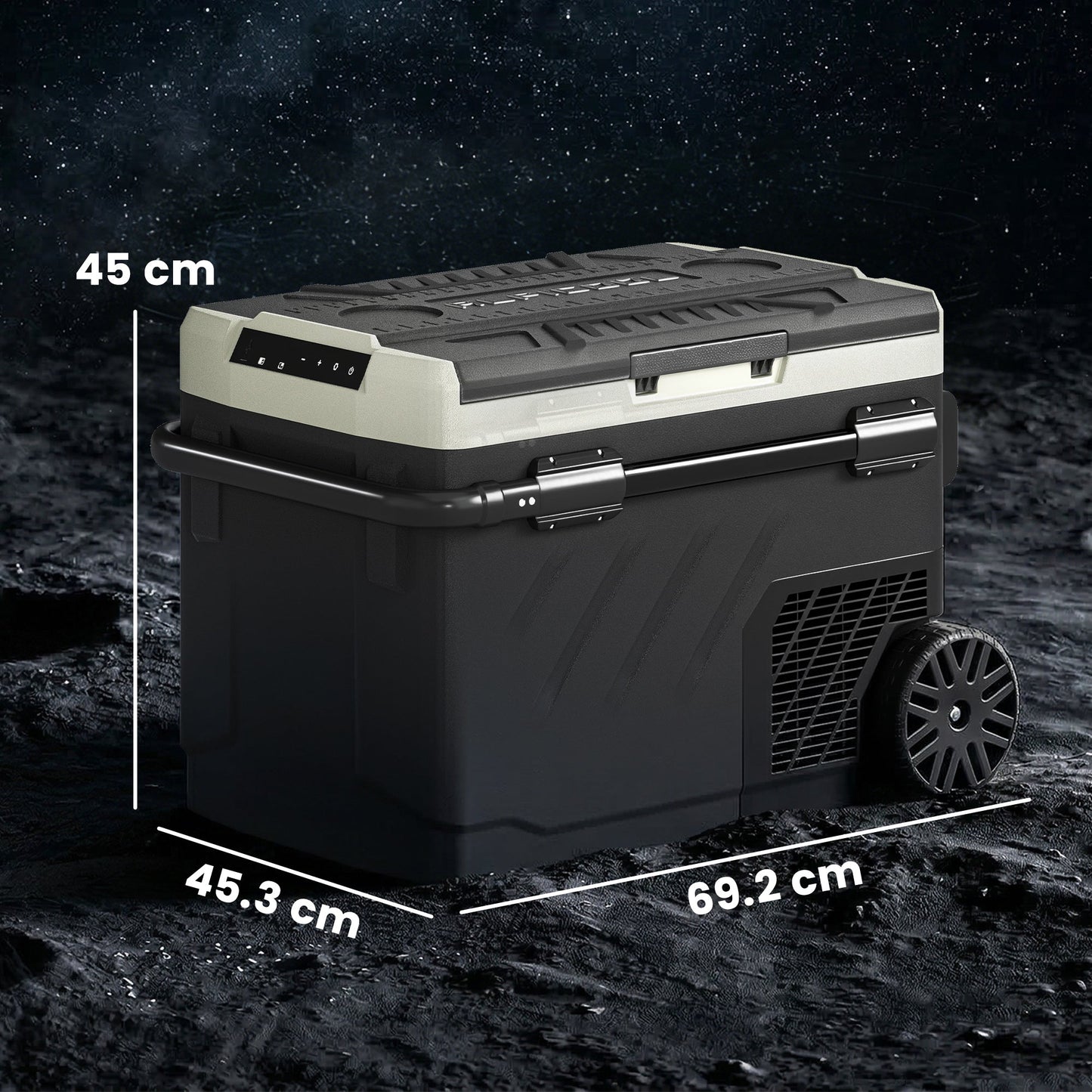 Outsunny 40L Compressor Car Fridge Freezer, Dual Zone Camping Refrigerator with App Control, Telescopic Handle, -20 degreesC-20 degreesC