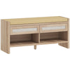 HOMCOM Boho Shoe Bench with 2 Rattan Drawers, Shoe Storage Bench with Cushioned Seat and Open Shelf Oak Wood Effect