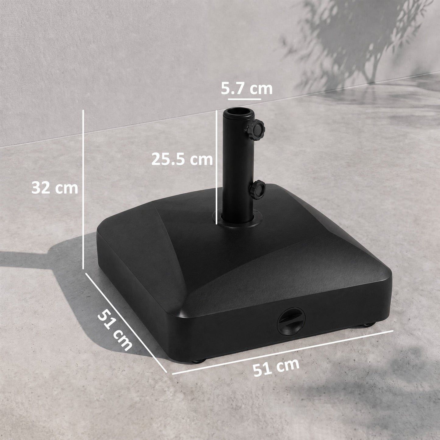 Outsunny Garden Parasol Base Holder, 43kg Water or 60kg Sand Filled, Outdoor Market Umbrella Stand Weight with Wheels and Brakes, Black