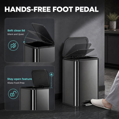 HOMCOM 50L Kitchen Bin in High Gloss Black