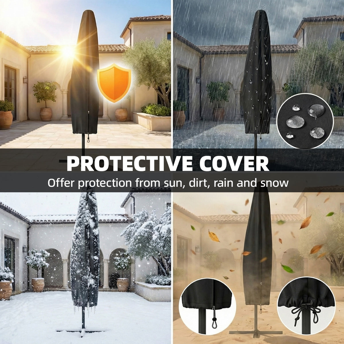 Outsunny Garden Cantilever Parasol with Light in Light Grey