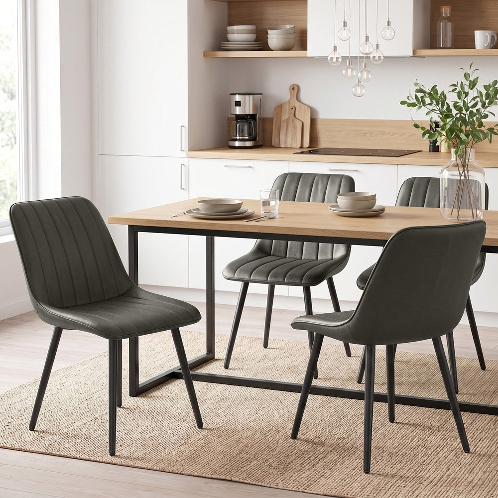HOMCOM Faux Leather Upholstered Kitchen Chairs in Grey