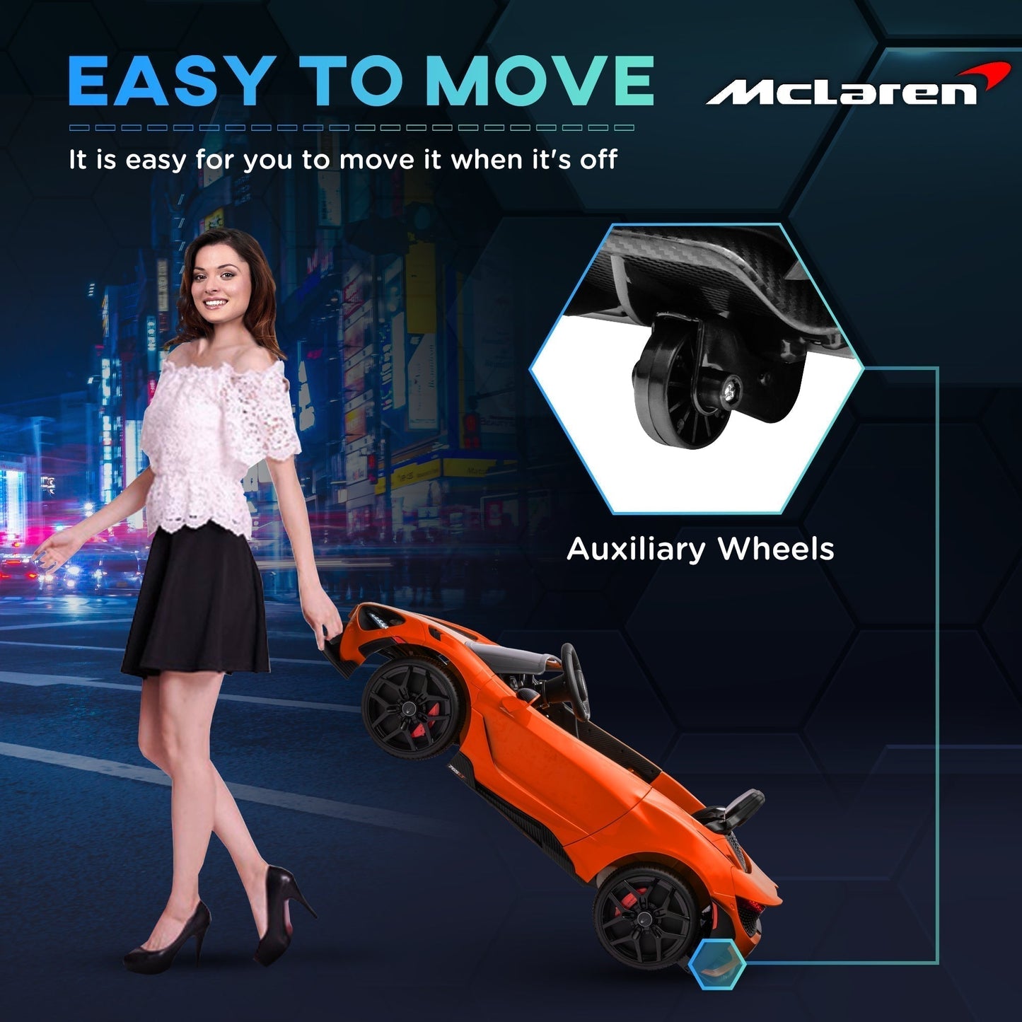 سيارة أطفال كهربائية من AIYAPLAY McLaren 765LT مرخصة بقوة 12 فولت مع أبواب فراشة، وجهاز تحكم عن بعد، وعجلات نقل، لون برتقالي