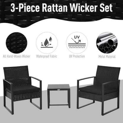 Outsunny 2 Seater Rattan Coffee Set in Black