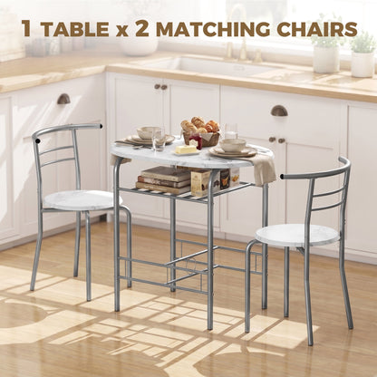 HOMCOM Three-Piece Compact Dining Set - White Marble Effect