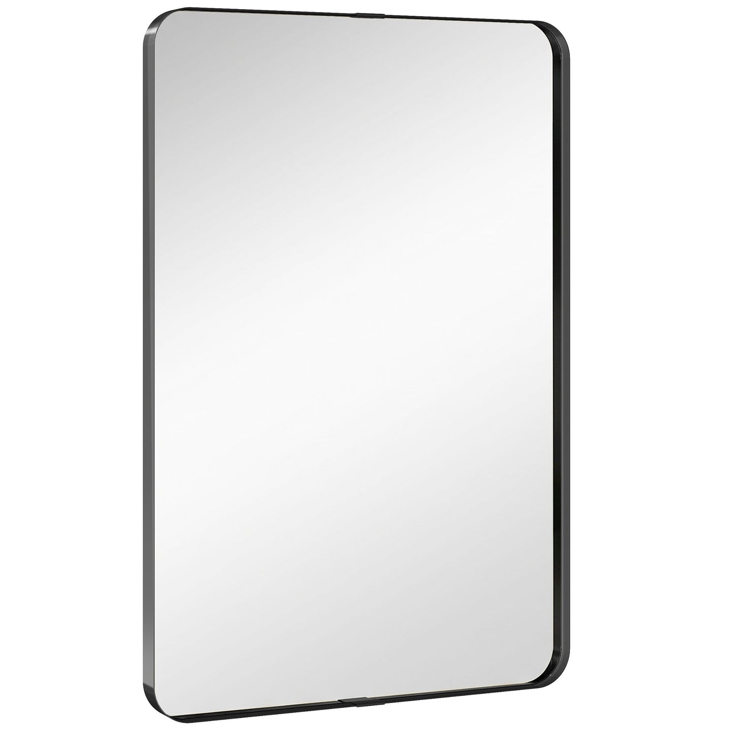HOMCOM Rectangular Wall Mirror, 90 x 60 cm Wall Mounted Bathroom Mirror with Aluminium Alloy Frame and Tempered Glass, Black