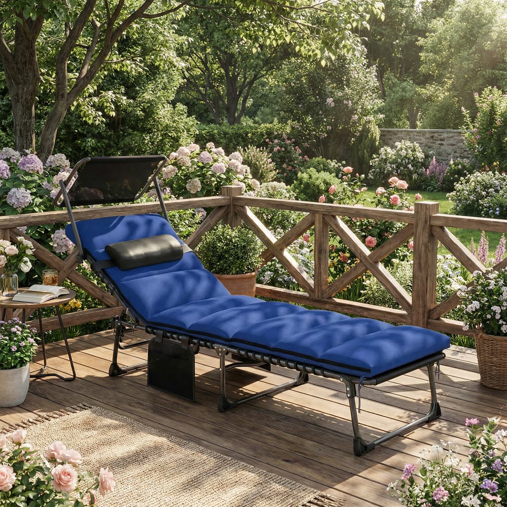 Outsunny Folding Sun Lounger with Canopy in Dark Blue