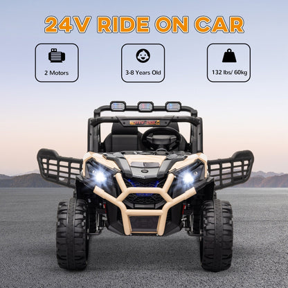 AIYAPLAY 24V 2 Seater Kids Electric Car with Remote Control, Suspension System, Slow Start, 3 Speeds, for 3-8 Years, Khaki