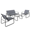 Outsunny 4 Piece Garden Furniture Set, Garden Sofa Set with Loveseat, 2 Armchairs, Tempered Glass Table for Balcony, Grey