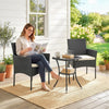 Outsunny 3 Piece Rattan Bistro Set, PE Wicker Garden Furniture Conversation Set with 2 Tier Glass-Top Table, Chairs, Cream White