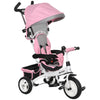 HOMCOM 6 in 1 Kids Trike Push Bike w/ Push Handle, Canopy, 5-point Seat Belt, Storage, Footrest, Brake, for 1-5 Years, Pink