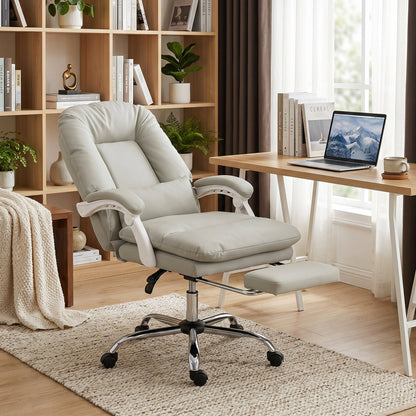 HOMCOM Ergonomic Executive Office Chair, Reclining Desk Chair with Lumbar Support, Footrest, Plush Thick Cushion, Khaki