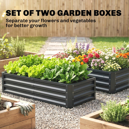 Outsunny Set of 2 Raised Beds for Garden, Galvanised Outdoor Planters for Herbs Vegetables, Use for Patio Balcony, Grey