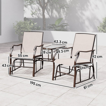 Outsunny Gliding Jack and Jill Seat, with Glass-Top Table - Brown/Beige