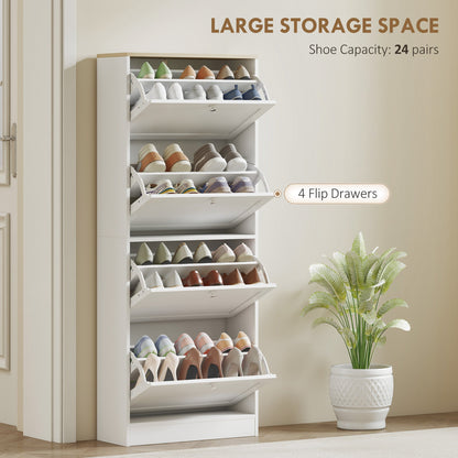 HOMCOM Modern Compact Four-Drawer Shoe Storage Cabinet - White