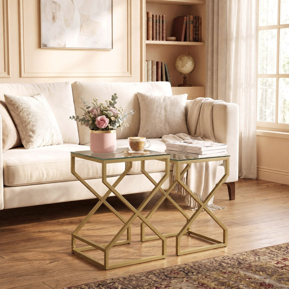 HOMCOM Nest of Tables in Transparent and Gold Tone