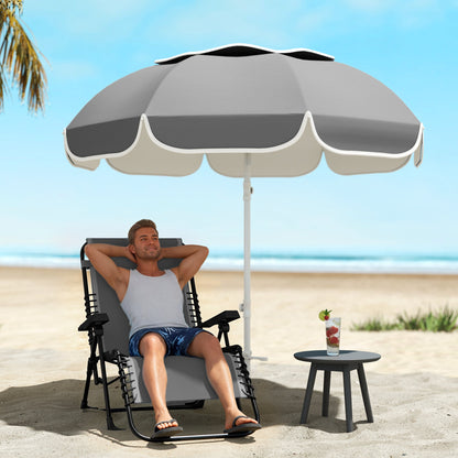 Outsunny Beach Umbrella Portable with Sand Anchor, Carry Bag, Adjustable Height & Tilt, UPF50+ UV Protection, Grey