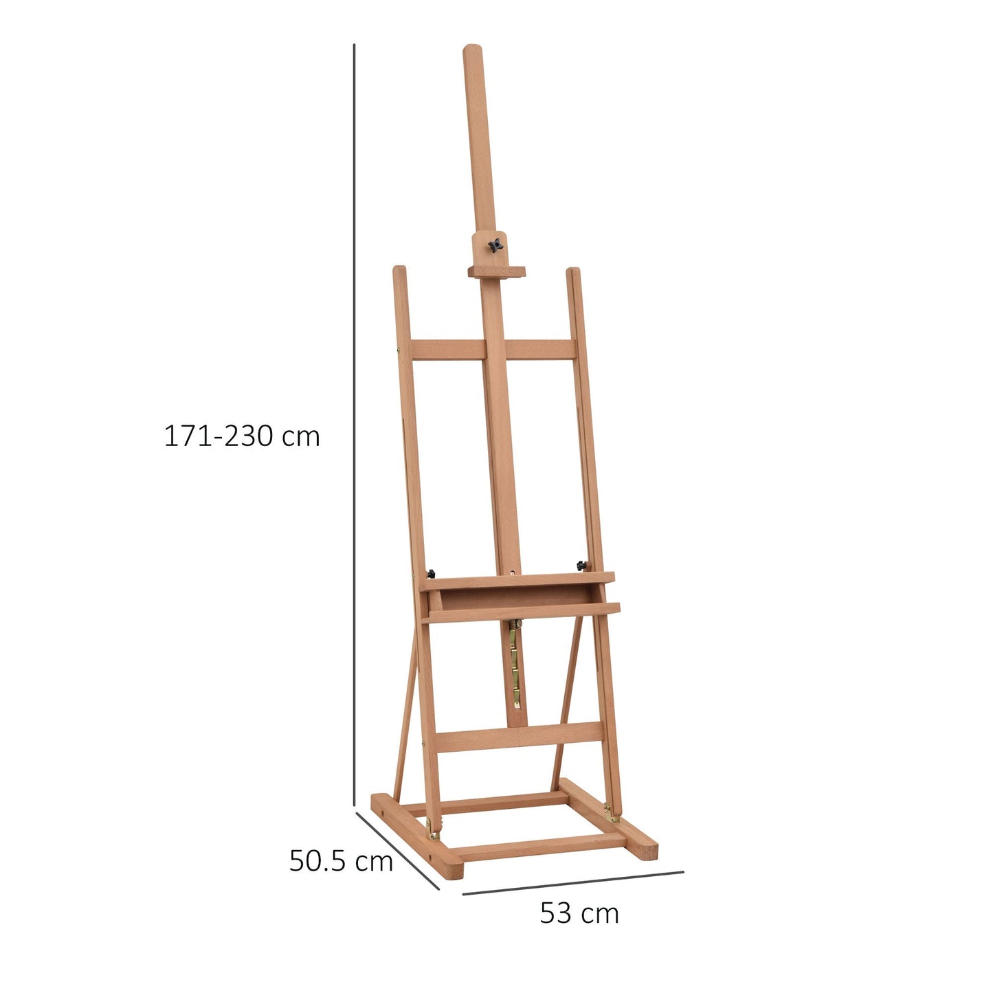 حامل فني خشبي من Vinsetto، حامل رسم خشبي بقاعدة H-Frame بارتفاع قابل للتعديل 171-230 سم وزوايا عمل 0-80 من خشب الزان لعرض اللوحات ولوحات الزفاف، بلمسة نهائية خشبية طبيعية