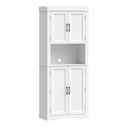HOMCOM 183 cm Tall Kitchen Cupboard, Kitchen Cabinet with Open Countertop, Door Racks and Adjustable Shelves, White