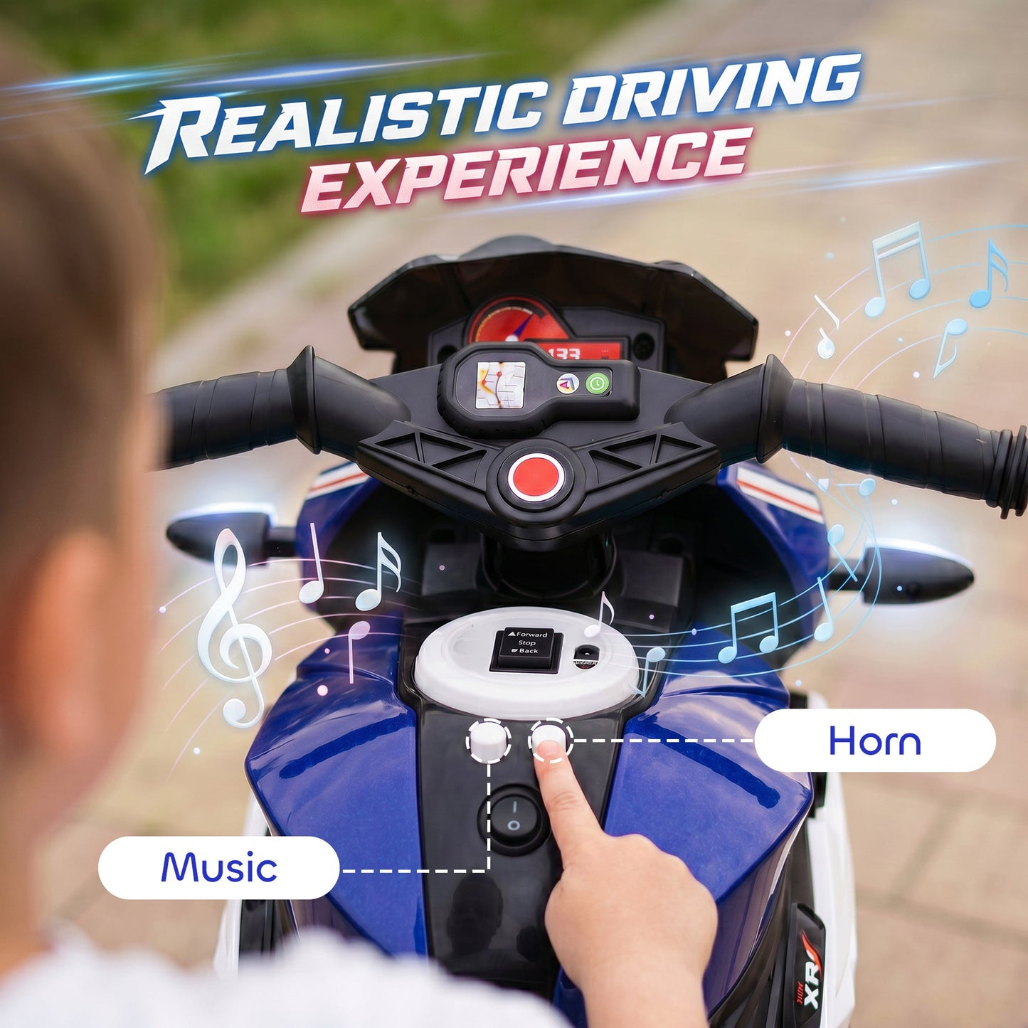 HOMCOM Kids Electric Motorcycle, 6V Ride on Motorcycle with 3 Wheels, LED Headlight, Music, Horn for Boys Girls 3-5 Years, Blue