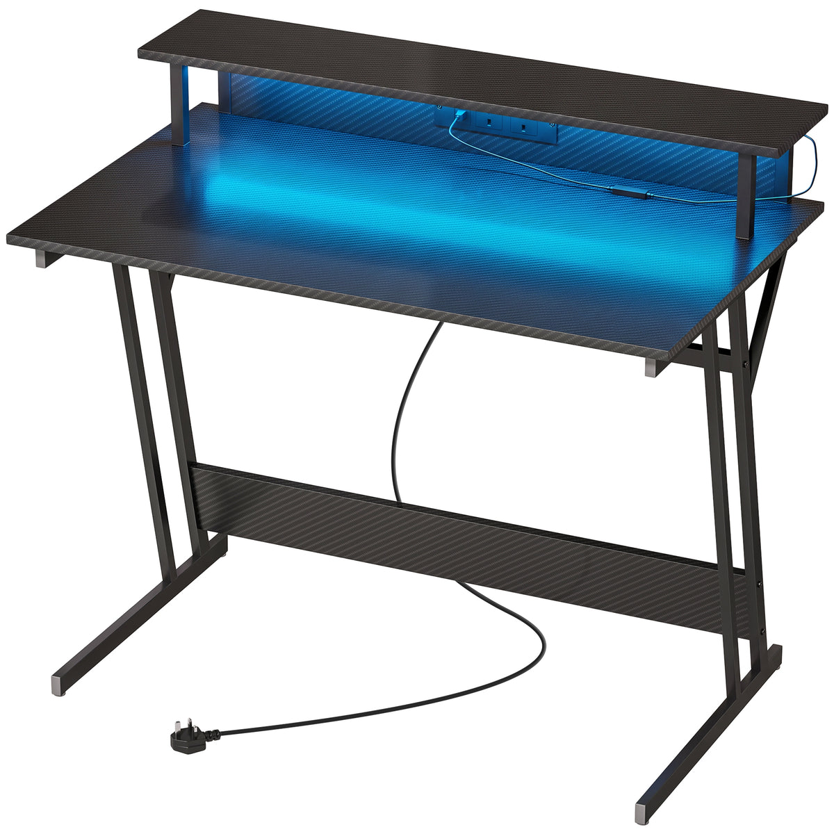 HOMCOM Two-Level LED Gaming Desk in Black