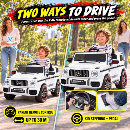 AIYAPLAY Licensed Mercedes-AMG G63 12V Kids Ride on Car with Remote Dual Motors Rear Suspension Slow Start for 3-6 Years, White