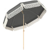 Outsunny 1.7 m Beach Umbrella with Sand Anchor, 30Â° Tilting Fringed Beach Garden Parasol with Adjustable Height, Grey