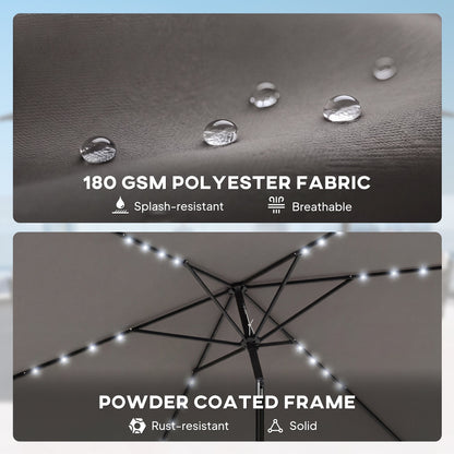 Outsunny 3 x 2 m Garden Parasol Umbrella with LED Solar Light, Parasol Cover, Outdoor Market Patio Umbrella, Dark Grey