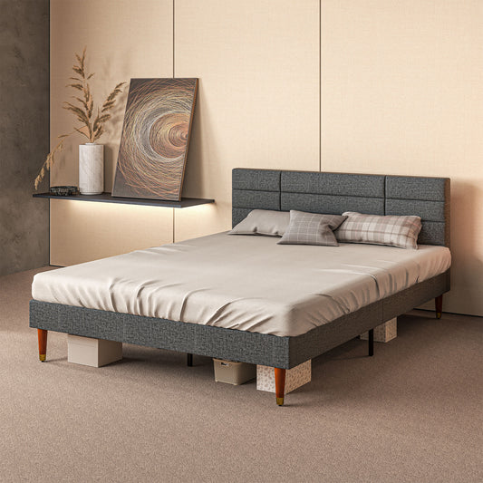 HOMCOM Upholstered King Bed Frame, with Slats - Grey