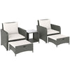 Outsunny Five Piece Rattan Garden Furniture Set with 2-Tier Coffee Table and Ottomans - Cream White