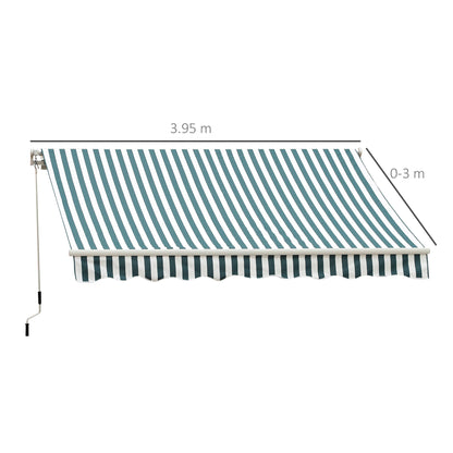 Outsunny Manual Retractable Awning in Green and White