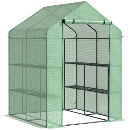 بيت زجاجي Outsunny Walk in Greenhouse مع أرفف، بيت زجاجي مستدق للحديقة، بيت زراعة، غطاء قابل للإزالة 143x138x190 سم، أخضر
