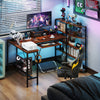 L Shaped Desk with Storage Shelves Corner Computer Desk with Charging Station-Rustic Brown