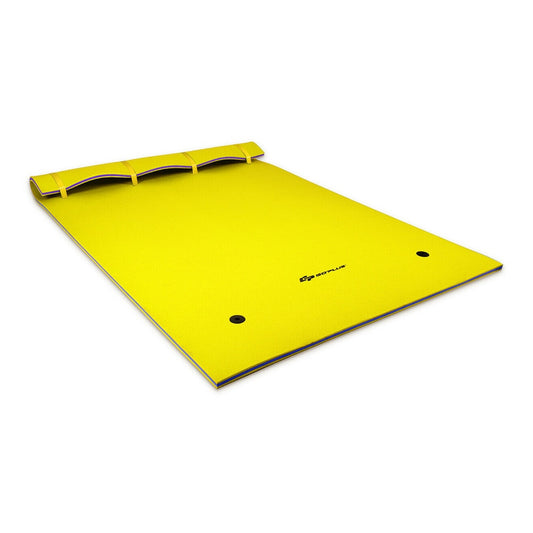 Large 3 Layer Floating Water Lounge Swimming Mat in bright yellow with a rolled headrest section