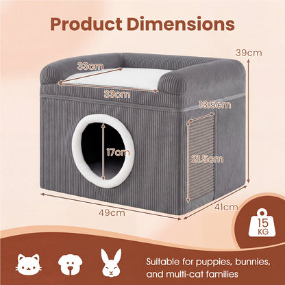 Product dimensions diagram for the large cat cave showing height, width and depth