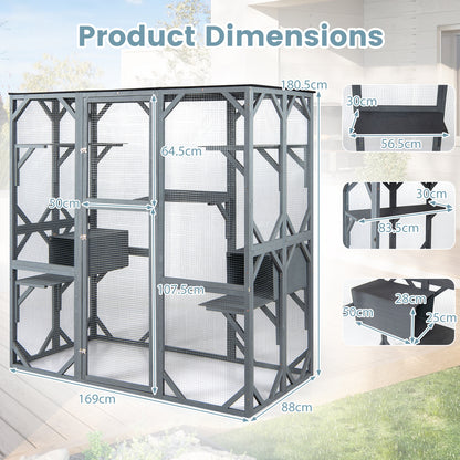 Product dimensions diagram for the large outdoor cat enclosure